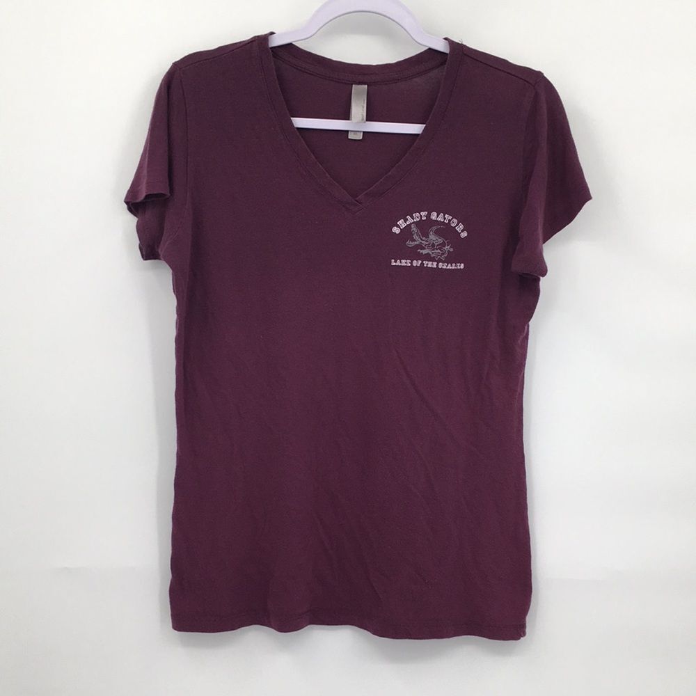 Shady Gators Women's V-Neck Short Sleeve Tee in Plum Lake of the Ozarks